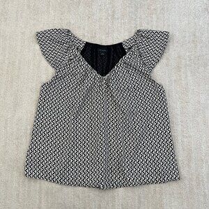 Ann Taylor Flutter Sleeve Printed Flowy Work Blouse Top L Printed